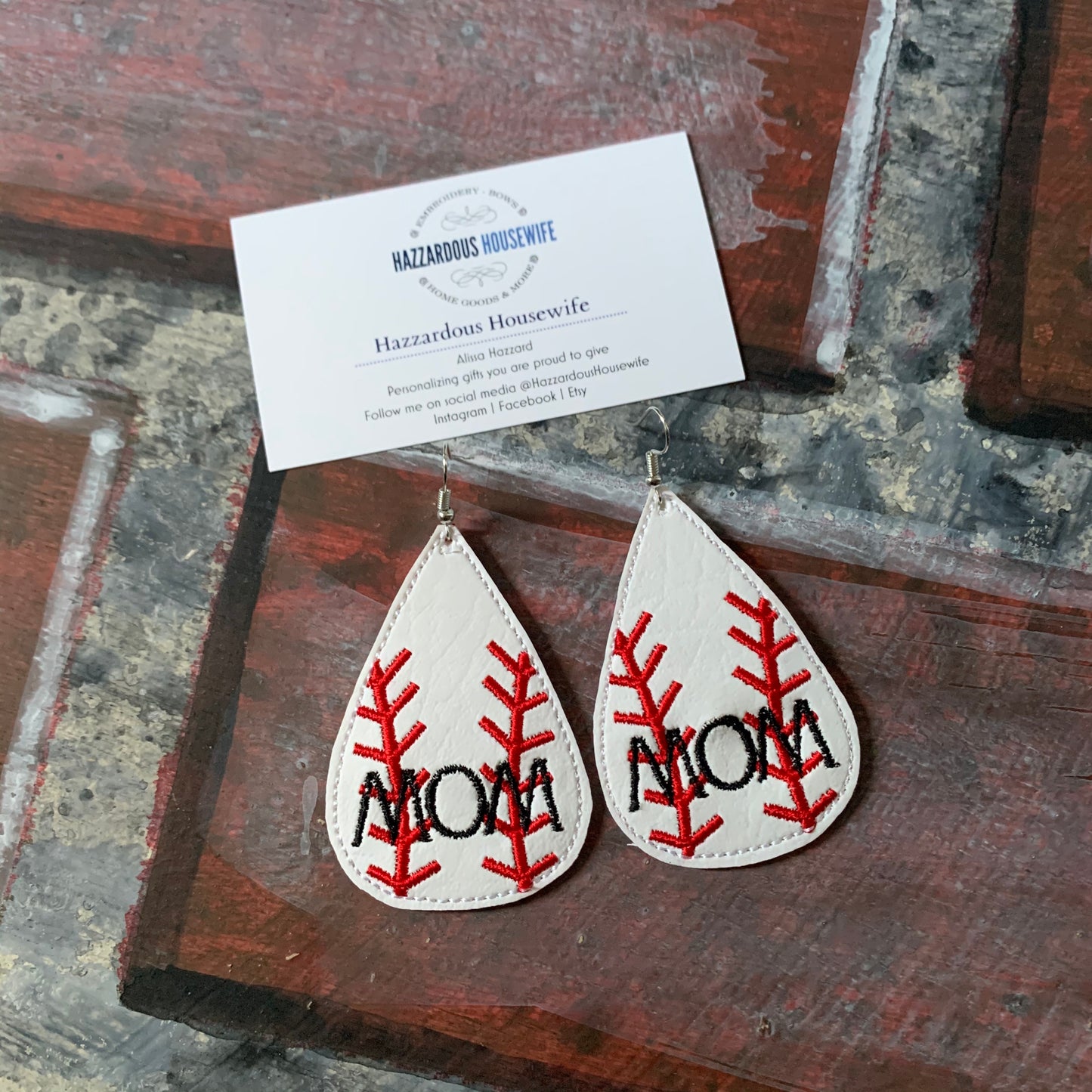 Baseball MOM Teardrop Earrings | Sports Mom Gift | Lightweight Faux Leather Earrings