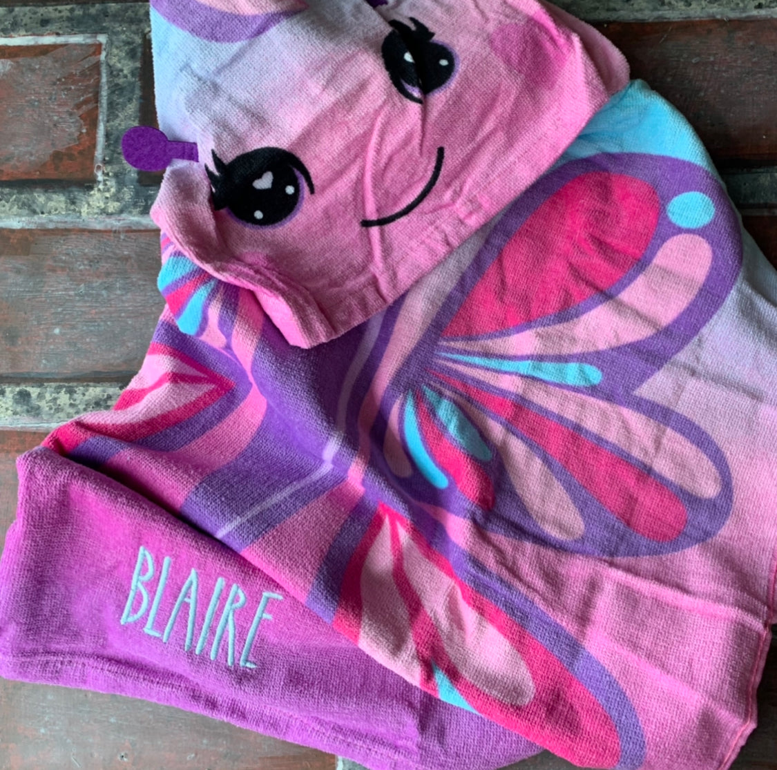 Personalized Butterfly Hooded Towel for Kids | Toddler & Preschool Bath and Beach Towel
